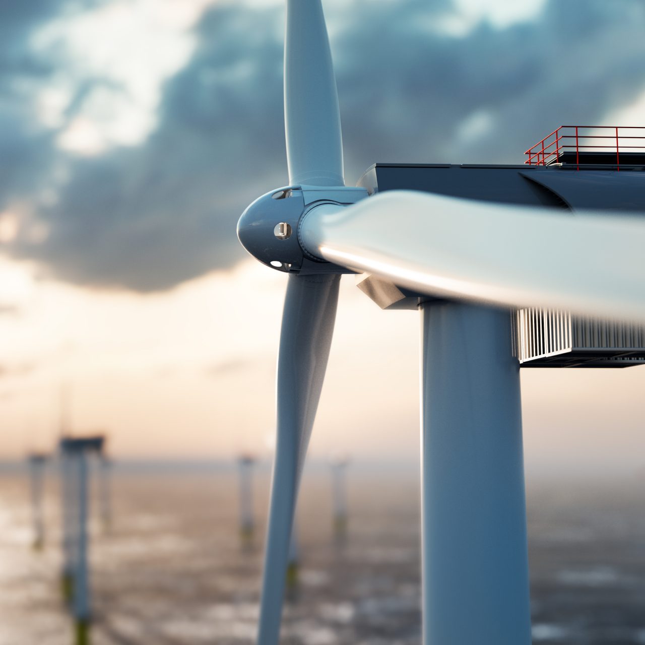 Close up image of offshore wind turbine 