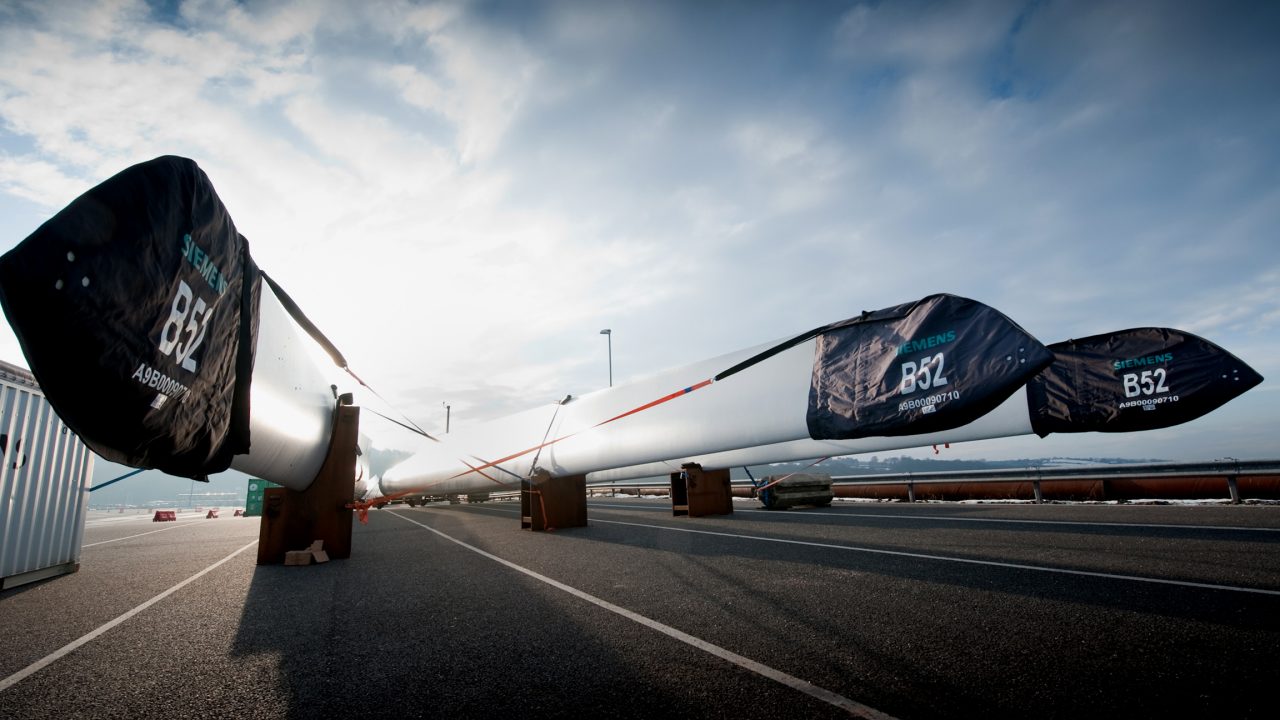 Wind turbine blades waiting to be installed