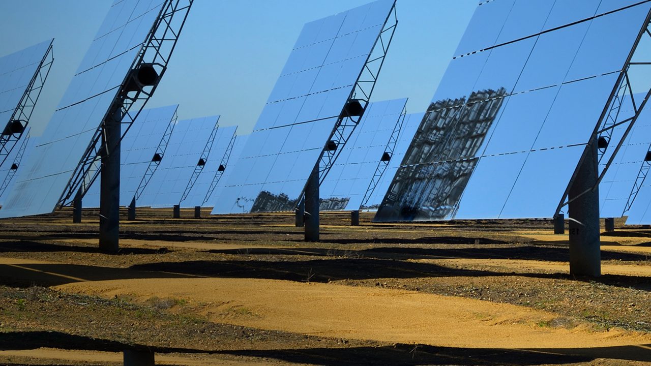 Solar panels in Sanlucar la Mayor near Seville, Andalucia, Spain.