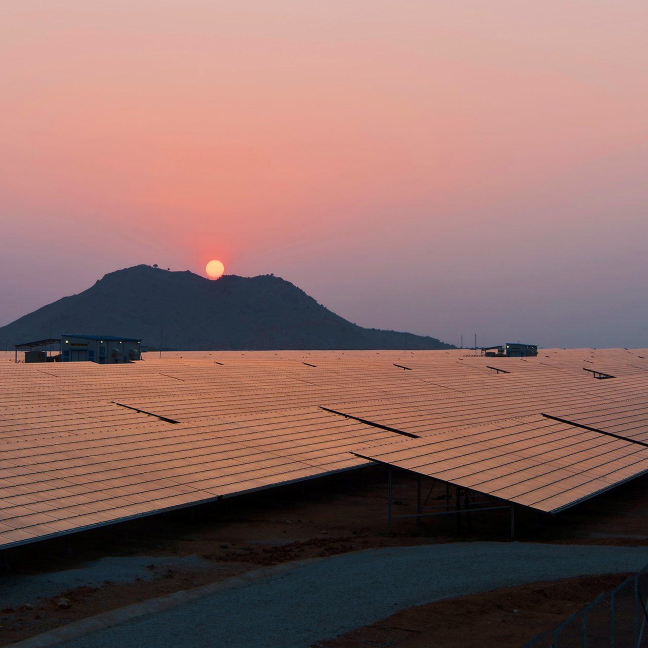 Solar field with mountain in background